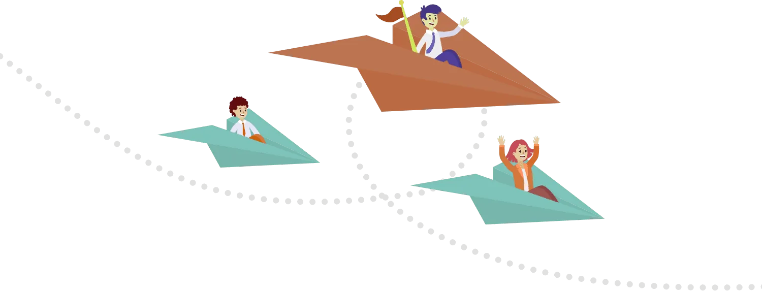 人が紙ヒコーキに乗っているイラスト